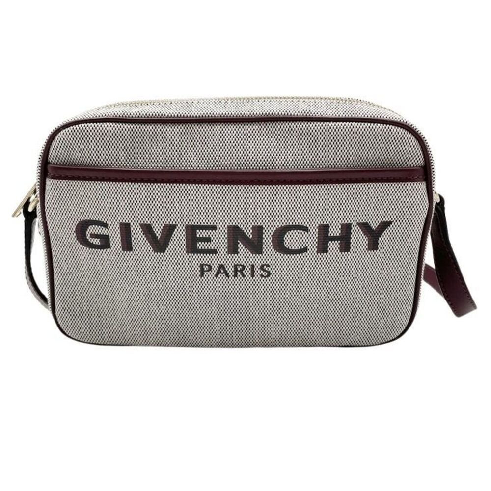 GIVENCHY Bond Shoulder Bag, Beige/Bordeaux Canvas Leather, Women's Camera Bag